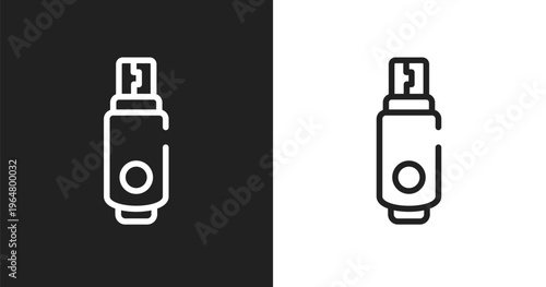 Usb flash icon. Linear black, white icon from computer and hardware collection. Outline usb flash vector. Thin line symbol isolated on white and black background