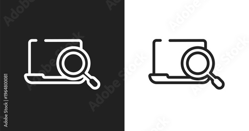 Computer search icon. Linear black, white icon from responsive web collection. Outline computer search vector. Thin line symbol isolated on white and black background