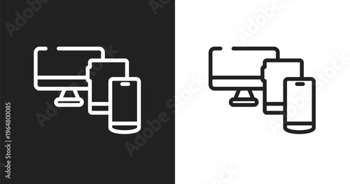 Monitor tablet and smartphone icon. Linear black, white icon from responsive web collection. Outline monitor tablet and smartphone icon vector. Thin line symbol for use on web and mobile apps, logo,