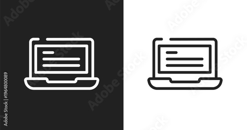 Laptop with text icon. Linear black, white icon from responsive web collection. Outline laptop with text vector. Thin line symbol isolated on white and black background