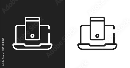 Smartphone and laptop icon. Linear black, white icon from responsive web collection. Outline smartphone and laptop vector. Thin line symbol isolated on white and black background