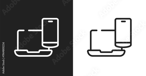 Multiple resolutions icon. Linear black, white icon from responsive web collection. Outline multiple resolutions vector. Thin line symbol isolated on white and black background