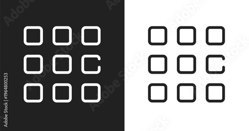 Nine squares icon. Linear black, white icon from responsive web collection. Outline nine squares vector. Thin line symbol isolated on white and black background