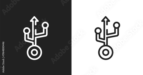 Usb sign icon. Linear black, white icon from material devices collection. Outline usb sign vector. Thin line symbol isolated on white and black background
