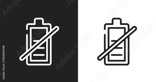 Battery uncharged icon. Linear black, white icon from material devices collection. Outline battery uncharged vector. Thin line symbol isolated on white and black background