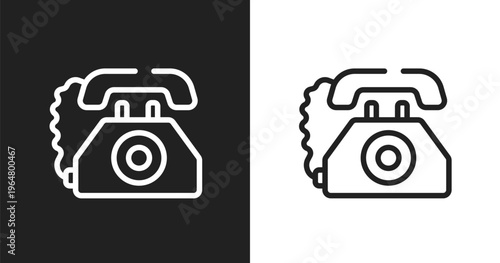Old telephone icon. Linear black, white icon from material devices collection. Outline old telephone vector. Thin line symbol isolated on white and black background