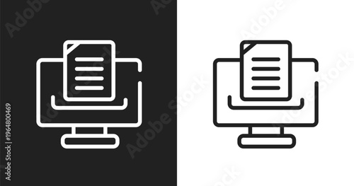 Document with lines icon. Linear black, white icon from computer and media collection. Outline document with lines vector. Thin line symbol isolated on white and black background