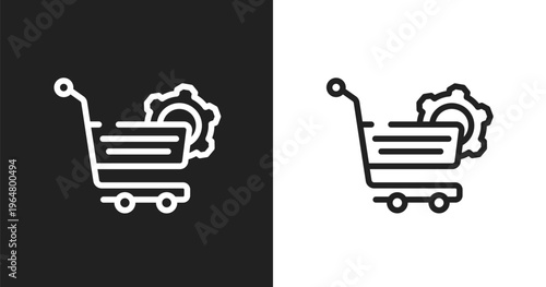 Shopping cart settings icon. Linear black, white icon from computer and media collection. Outline shopping cart settings icon vector. Thin line symbol for use on web and mobile apps, logo, print