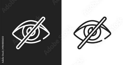 Visibility off icon. Linear black, white icon from cursors and pointers collection. Outline visibility off vector. Thin line symbol isolated on white and black background