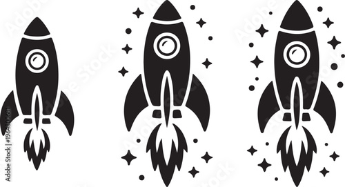 Set of space rocket icons with decorative floral and nature inspired vector illustration design