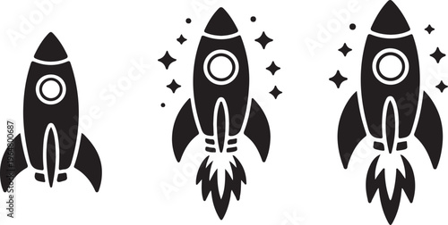 Rocket icon set. Business start up symbol. Rocket launching sign. Vector in flat and outline design style. 