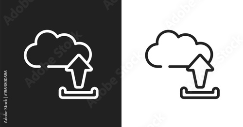 Uploading from computer icon. Linear black, white icon from cloud computing collection. Outline uploading from computer icon vector. Thin line symbol for use on web and mobile apps, logo, print