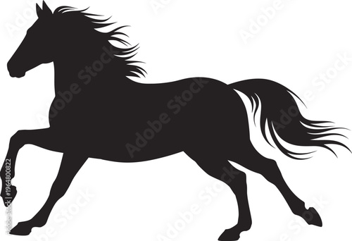 Running horse silhouette vector illustration black galloping stallion animal dynamic motion isolated wild equine design icon collection,