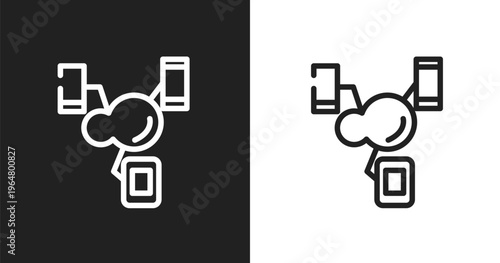 Synchronized devices icon. Linear black, white icon from cloud computing collection. Outline synchronized devices vector. Thin line symbol isolated on white and black background