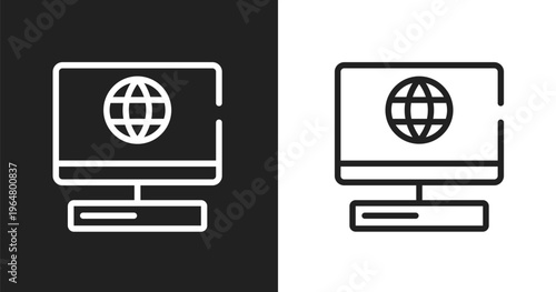 Laptop with internet connection icon. Linear black, white icon from computer workers collection. Outline laptop with internet connection icon vector. Thin line symbol for use on web and mobile apps,