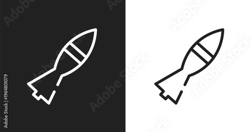 Missile war weapon icon. Linear black, white icon from computer and media collection. Outline missile war weapon vector. Thin line symbol isolated on white and black background