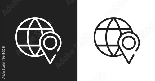 Placeholder on a globe icon. Linear black, white icon from computer and media collection. Outline placeholder on a globe icon vector. Thin line symbol for use on web and mobile apps, logo, print