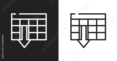 Spreadsheet ascending order icon. Linear black, white icon from computer and media collection. Outline spreadsheet ascending order icon vector. Thin line symbol for use on web and mobile apps, logo,