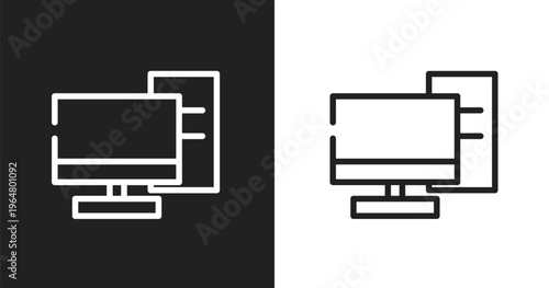 Server from client icon. Linear black, white icon from computer and media collection. Outline server from client vector. Thin line symbol isolated on white and black background