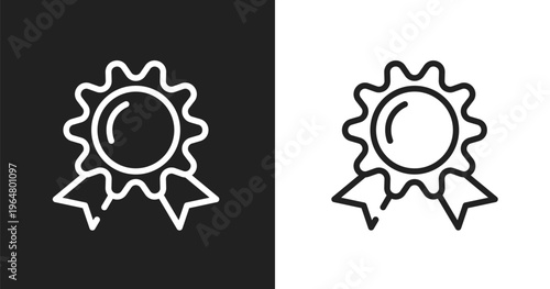 Wax seal with ribbon icon. Linear black, white icon from computer and media collection. Outline wax seal with ribbon vector. Thin line symbol isolated on white and black background