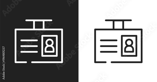 Id badge icon. Linear black, white icon from computer and media collection. Outline id badge vector. Thin line symbol isolated on white and black background