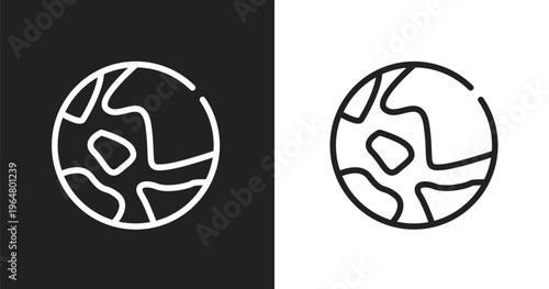 Global map icon. Linear black, white icon from computer and media collection. Outline global map vector. Thin line symbol isolated on white and black background
