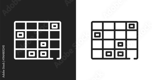 Spreadsheet cell row icon. Linear black, white icon from computer and media collection. Outline spreadsheet cell row vector. Thin line symbol isolated on white and black background