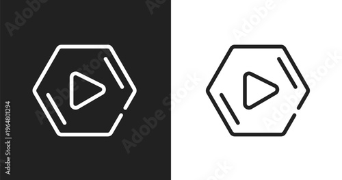 Media play symbol icon. Linear black, white icon from computer and media collection. Outline media play symbol vector. Thin line symbol isolated on white and black background