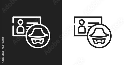 Identity theft icon. Linear black, white icon from cyber crimes collection. Outline identity theft vector. Thin line symbol isolated on white and black background
