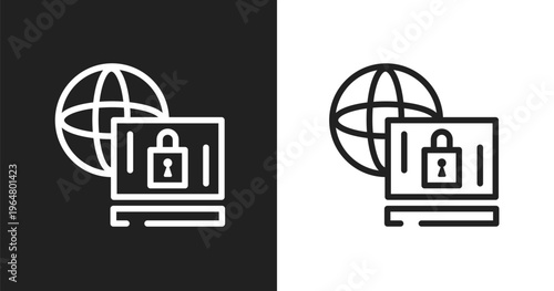 Remote access icon. Linear black, white icon from cyber robbery collection. Outline remote access vector. Thin line symbol isolated on white and black background
