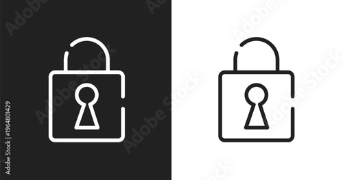 Security breach icon. Linear black, white icon from cyber robbery collection. Outline security breach vector. Thin line symbol isolated on white and black background