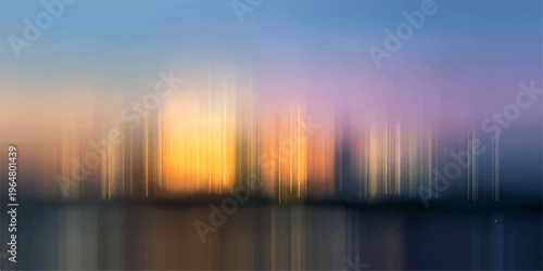 abstract image of a cityscape, reflecting a mesmerizing interplay of light and color during sunrise or sunset, creating a sense of wonder and artistic beauty.