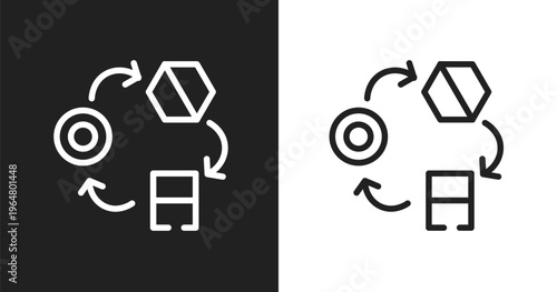 Transformation icon. Linear black, white icon from web design collection. Outline transformation vector. Thin line symbol isolated on white and black background
