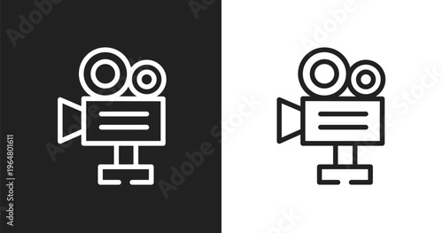 Video production icon. Linear black, white icon from digital services collection. Outline video production vector. Thin line symbol isolated on white and black background