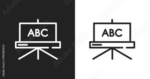 Blackboard icon. Linear black, white icon from learning collection. Outline blackboard vector. Thin line symbol isolated on white and black background