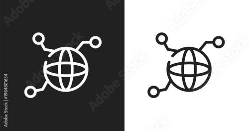 Connected icon. Linear black, white icon from computer collection. Outline connected vector. Thin line symbol isolated on white and black background