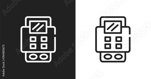 Bank terminal icon. Linear black, white icon from technology collection. Outline bank terminal vector. Thin line symbol isolated on white and black background