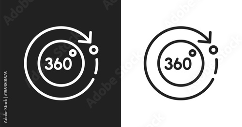 360 degrees icon. Linear black, white icon from technology collection. Outline 360 degrees vector. Thin line symbol isolated on white and black background