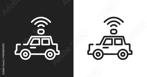 Self driving icon. Linear black, white icon from technology collection. Outline self driving vector. Thin line symbol isolated on white and black background