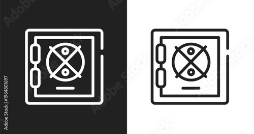 Strongbox icon. Linear black, white icon from smart house collection. Outline strongbox vector. Thin line symbol isolated on white and black background