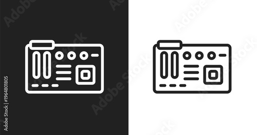 Motherboard icon. Linear black, white icon from computer and data collection. Outline motherboard vector. Thin line symbol isolated on white and black background