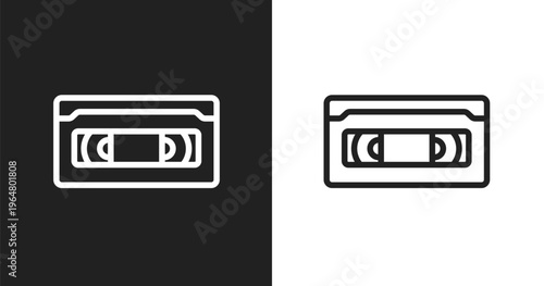 Vhs icon. Linear black, white icon from computer and data collection. Outline vhs vector. Thin line symbol isolated on white and black background
