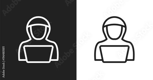Hack icon. Linear black, white icon from hacker collection. Outline hack vector. Thin line symbol isolated on white and black background