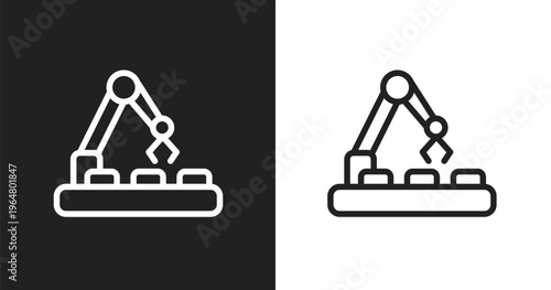 Conveyor belt icon. Linear black, white icon from ai for earth collection. Outline conveyor belt vector. Thin line symbol isolated on white and black background