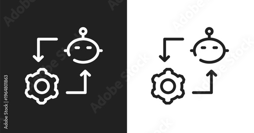 Synchronizing icon. Linear black, white icon from ai for earth collection. Outline synchronizing vector. Thin line symbol isolated on white and black background
