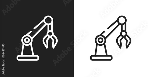 Robotic arm icon. Linear black, white icon from ai for earth collection. Outline robotic arm vector. Thin line symbol isolated on white and black background