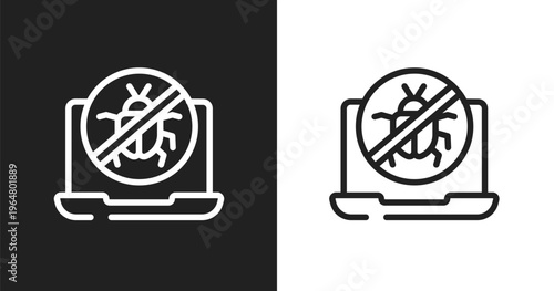 No virus icon. Linear black, white icon from computer bugs collection. Outline no virus vector. Thin line symbol isolated on white and black background