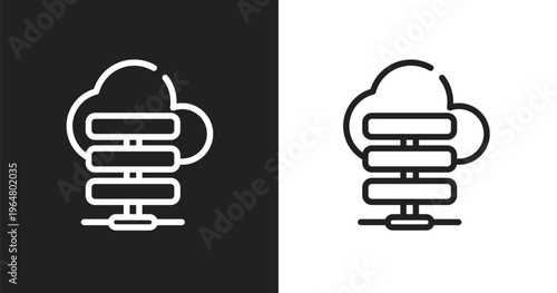 Cloud server icon. Linear black, white icon from network architecture collection. Outline cloud server vector. Thin line symbol isolated on white and black background
