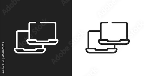 Laptops icon. Linear black, white icon from network architecture collection. Outline laptops vector. Thin line symbol isolated on white and black background