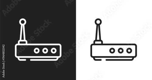 Wireless router icon. Linear black, white icon from network architecture collection. Outline wireless router vector. Thin line symbol isolated on white and black background